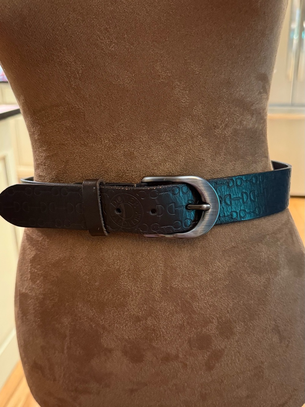 Horsebit Embossed Leather Belt Silver Buckle - Dark Brown